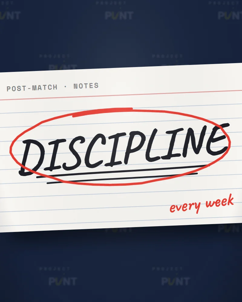 The coach's cue card from the video: DISCIPLINE in ballpoint, underlined twice