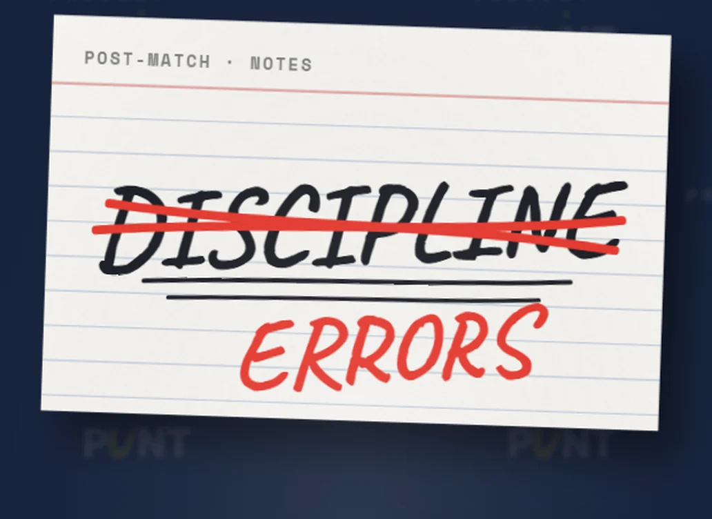 The cue card with DISCIPLINE crossed out and ERRORS written underneath in red